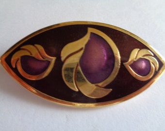 Fabulous Vintage Unsigned Goldtone/Purple Cloisonne Brooch/Pin