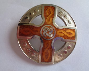 Vintage Signed  Sea Gems Cloisonne Silvertone Celtic Brooch/Pin