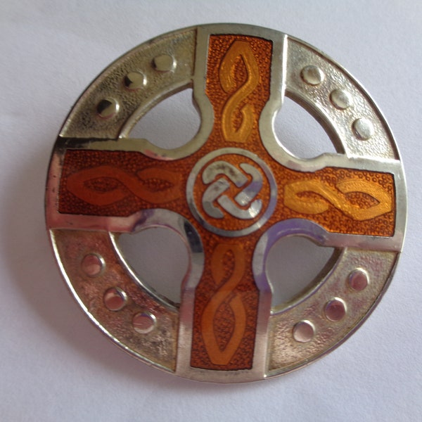 Vintage Signed  Sea Gems Cloisonne Silvertone Celtic Brooch/Pin