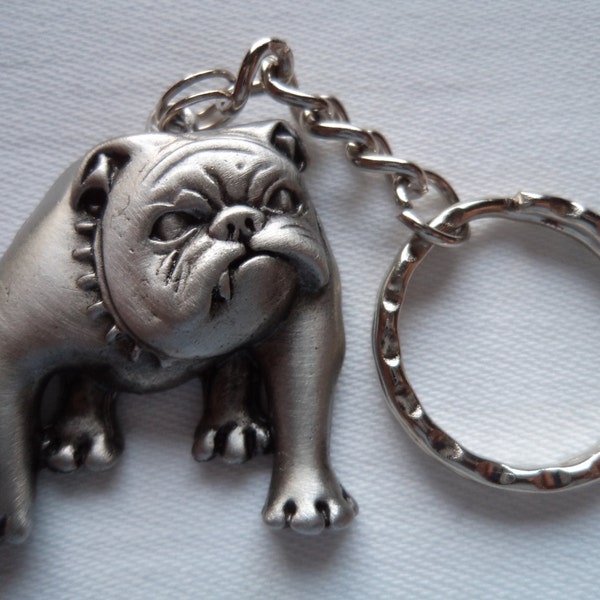 Vintage Signed  AJC Silver pewter Bulldog Keyring