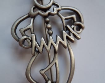 Vintage Signed JJ Silver pewter outlined Clown Brooch/Pin