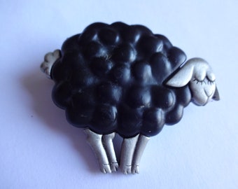 Vintage Signed JJ Silver/Black pewter Black Sheep Brooch/Pin