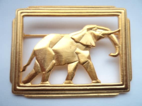 Vintage Signed JJ Gold pewter Art Deco Elephant B… - image 1