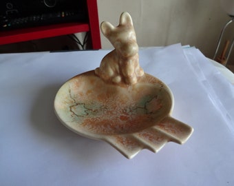 Vintage Beswick Beige Ceramic Art Deco Dog Ashtray   Very Rare Made from 1930/1965