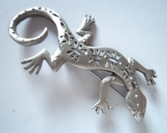 Vintage Signed JJ Silver pewter Detailed Lizard Brooch/Pin