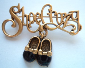 Vintage Danecraft Gold pewter Dangler "Shoe Crazy" Brooch/Pin