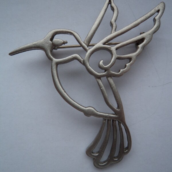 Vintage ondertekend JJ Fabulous zilveren tinnen geschetst Hummingbird broche/PIN