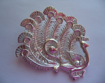 Vintage Signed Danecraft Silvertone Peacock Brooch/Pin