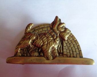 Vintage Solid Brass Terrier Letter Holder  Small