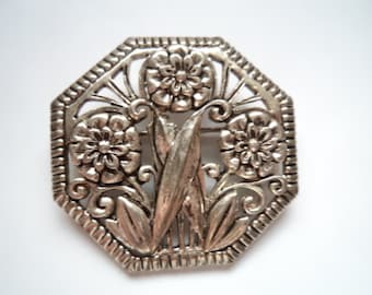 Vintage Signed Danecraft Silvertone Flowers Brooch/Pin