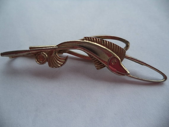 Vintage Signed Stratton Goldtone Fishing Rod and Swordfish Tie Pin 