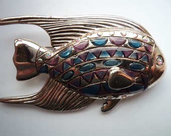 Vintage Signed Danecraft  Silvertone Tropical Fish Brooch/Pin