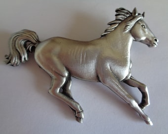 Vintage Signed JJ Silver pewter Running Horse Brooch/Pin