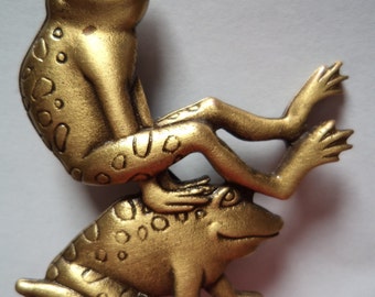 Vintage Signed JJ  Bronze pewter Leap Frogs Brooch/Pin