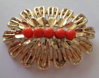 Vintage  Sarah Coventry Goldtone/Orange Brooch/Pin