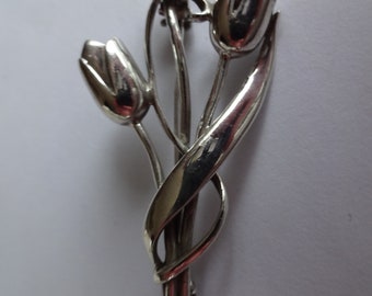 925 Sterling Silver Tulips Brooch/Pin