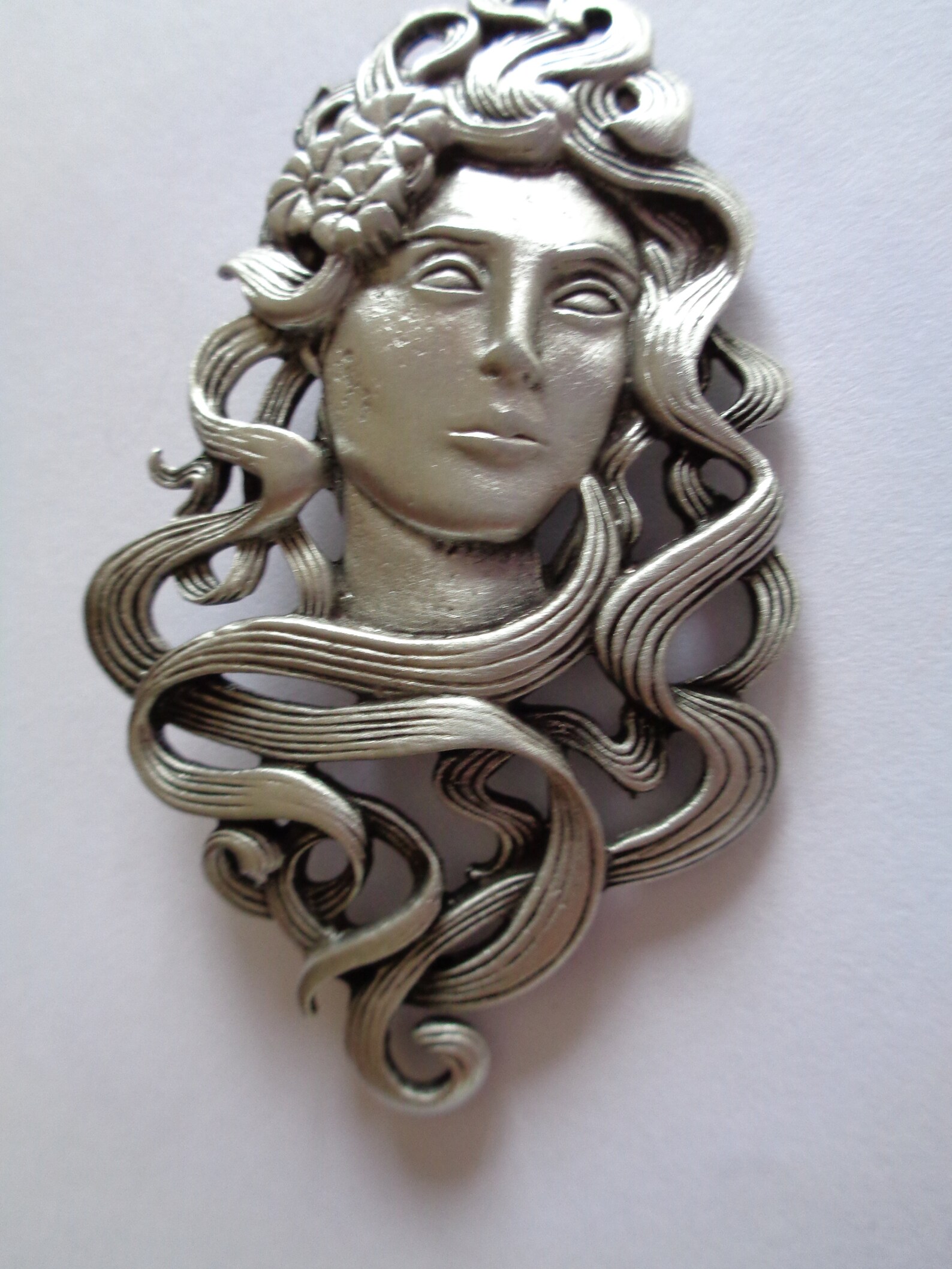 Vintage Signed JJ Silver Pewter Art Nouveau Lady Brooch/pin Etsy