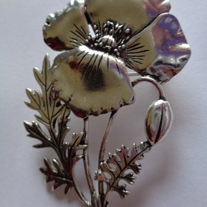 vintage Signé MASJ Silvertone Grande broche/épingle coquelicot 1986 image 1