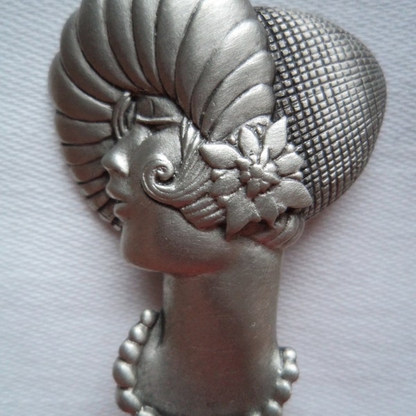 Signed JJ  Silver pewter Flapper Girl Brooch/Pin