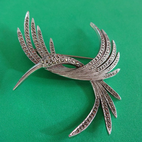 Vintage Signed Sphinx Silver Tone Marcasite Hummingbird Brooch/Pin  Fabulous