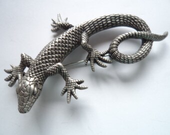 Vintage Signed JJ Silver pewter Lizard Brooch/Pin