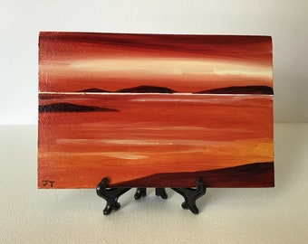 Small orange sunset oil painting