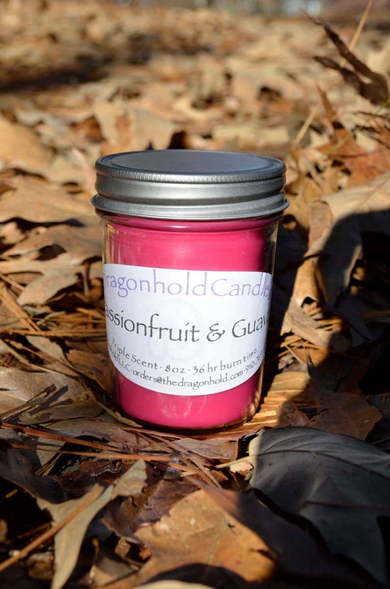 Passion fruit & Guava 8oz Hand Poured Candle, Soy-Paraffin, Triple Scented image 1