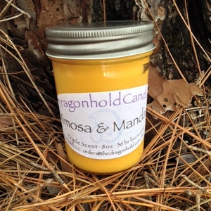 Mimosa & Mandarin 8oz Hand Poured Candle, Soy-Paraffin, Triple Scented