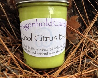 Cool Citrus Basil 8oz Hand Poured Candle, Soy-Paraffin, Triple Scented limited edition