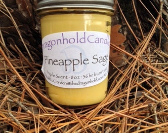 Pineapple Sage 8oz Hand Poured Candle, Soy-Paraffin, Triple Scented