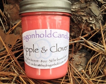 Apple & Clover 8oz Hand Poured Candle, Soy-Paraffin, Triple Scented