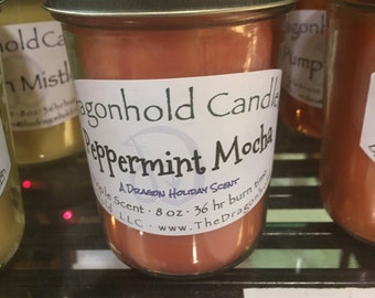 Peppermint Mocha 8oz Hand Poured Candle, Soy-Paraffin, Triple Scented