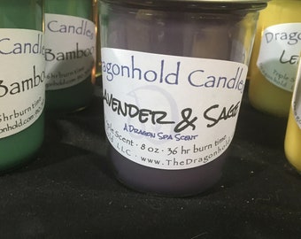 Lavender Sage 8oz Hand Poured Candle, Soy-Paraffin, Triple Scented