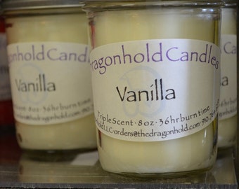 Vanilla Candle: Hand Poured, Triple Scented Soy-Paraffin Candle