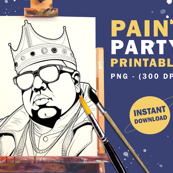 Hip Hop Paint & Sip Party Printable PNG Digital Download DIY Pre drawn Coloring Page Stencil Outline