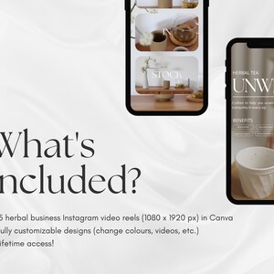 May include: A mockup of a phone screen showing a graphic for a herbal tea product called "UNWIND". The graphic features a white ceramic teacup with a textured design, and the text "HERBAL TEA UNWIND" in a minimalist font. The text "Crafted to help you unwind and find tranquility in every sip." is also included. The graphic is set against a white background.