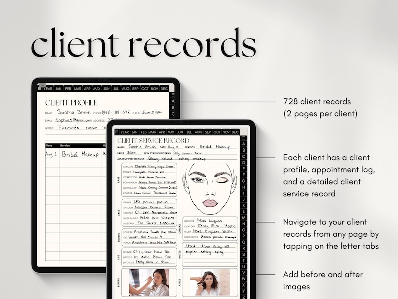 Makeup Artist Planner | Makeup Face Chart | Appointment Planner | Client Tracker | Makeup Artist Forms | Beauty Business |Client Record Book image 3