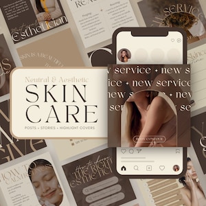 Esthetician Posts | Instagram Story Templates | Luxury Skincare | Social Media Bundle | Highlight Covers | Medspa | Branding Kit |Minimalist