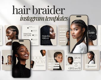 Hair Braider Instagram Posts & Story Templates | Social Media Content Bundle for Beauty Salons, Hairstylists, Hair Dressers, and Businesses