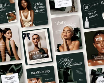 Christmas Brow Tech, Esthetician, & Skincare Instagram Post and Story Templates | Luxury Marketing and Educational Social Media Content