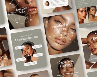 Lash Extensions Instagram Post and Story Templates | Lash Tech Artist, Esthetician, Beauty, & Salon Business Marketing Social Media Content
