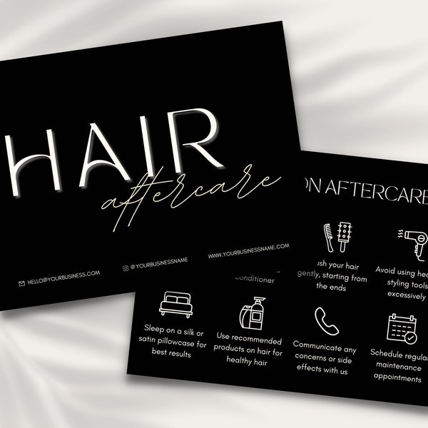 Hair Extensions Aftercare | Aftercare Instructions Salon | Esthetician Template | Salon Stationary | Logo Hair Extensions | Aftercare Cards