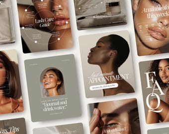 Brow and Lash Tech Instagram Post and Story Social Media Bundle | Beauty Salon, Esthetician, PMU Artist Business Marketing Content Templates