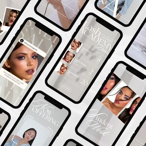 Pode incluir: Uma colagem de imagens em telas de smartphones promovendo uma academia de c&iacute;lios. As imagens incluem um calend&aacute;rio, trabalhos de alunos e um an&uacute;ncio de venda. O texto nas imagens inclui "Pr&oacute;ximas datas da Academia", "Trabalho dos alunos", "Academia de c&iacute;lios" e "Economize &euro; 300 em nosso Masterclass de c&iacute;lios de abril".