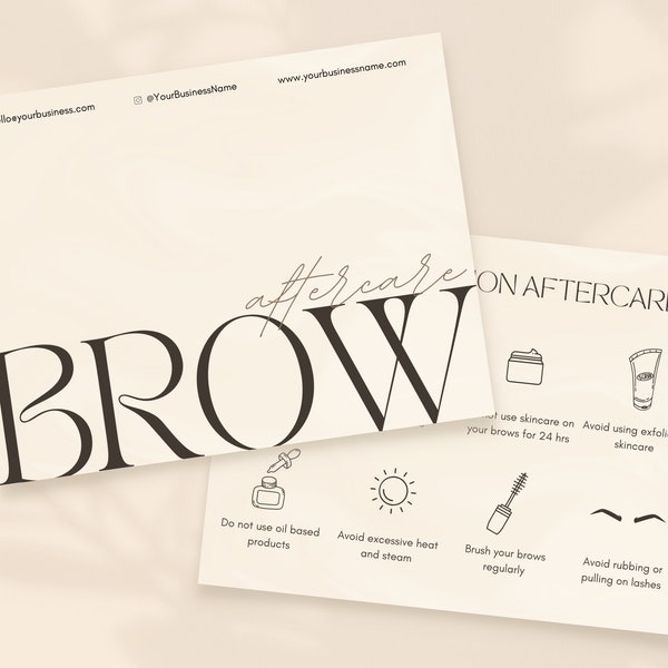 Brow Lamination | Aftercare Cards | Eye Brows | Branding Kit | Esthetician Template | Care Instructions | Luxury Skincare | Microblading