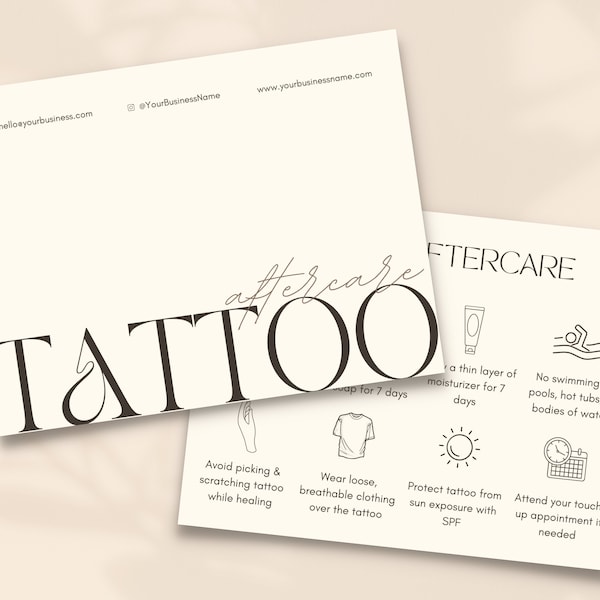 Nazorg tatoeage | Tatoeëerder | Onderhoudsinstructies | Nazorgkaarten | Huidverzorgingssjabloon | Tijdelijke tattoo | Brandingkit | Tatoeageverzorging