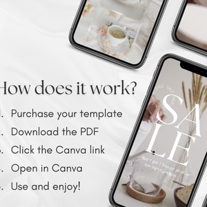 May include: A phone screen displaying a Canva template for a social media post promoting a sale on tea. The text on the screen reads "SALE" and "Buy 1 get 1 free on all of our signature teas."