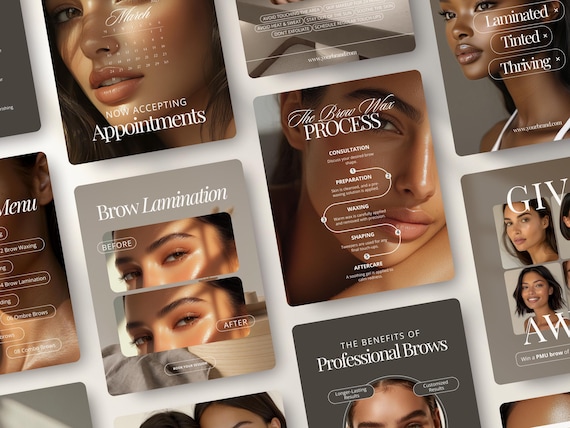 Brow Tech Instagram Post and Story Templates | Beauty Salon, Esthetician, PMU Artist Business Advertisement & Marketing Social Media Content