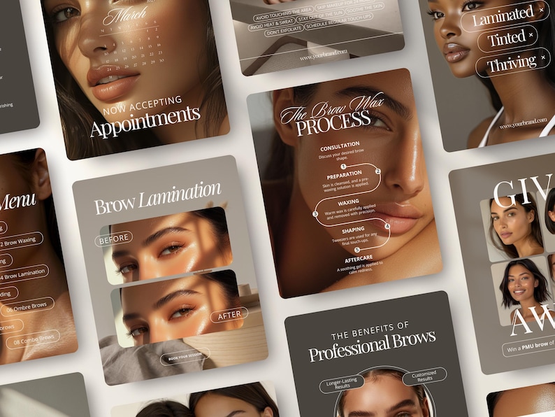 Brow Tech Instagram Post and Story Templates | Beauty Salon, Esthetician, PMU Artist Business Advertisement & Marketing Social Media Content image 1
