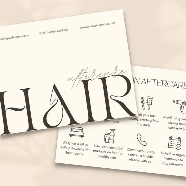 Hair Extensions Aftercare | Aftercare Instructions Salon | Esthetician Template | Salon Stationary | Logo Hair Extensions | Aftercare Cards